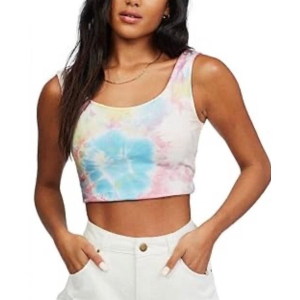 BILLABONG Stay Sunny Crop Tank Top Sz L Multicolor Tie Dye Cotton Blend